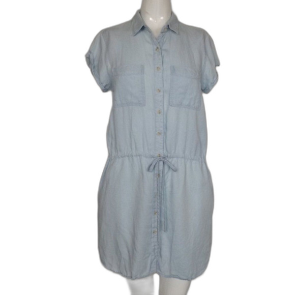 THREAD & SUPPLY Dress, M, Chambray Blue, Button front/Collar, Mini, Drawstring - Picture 11 of 13